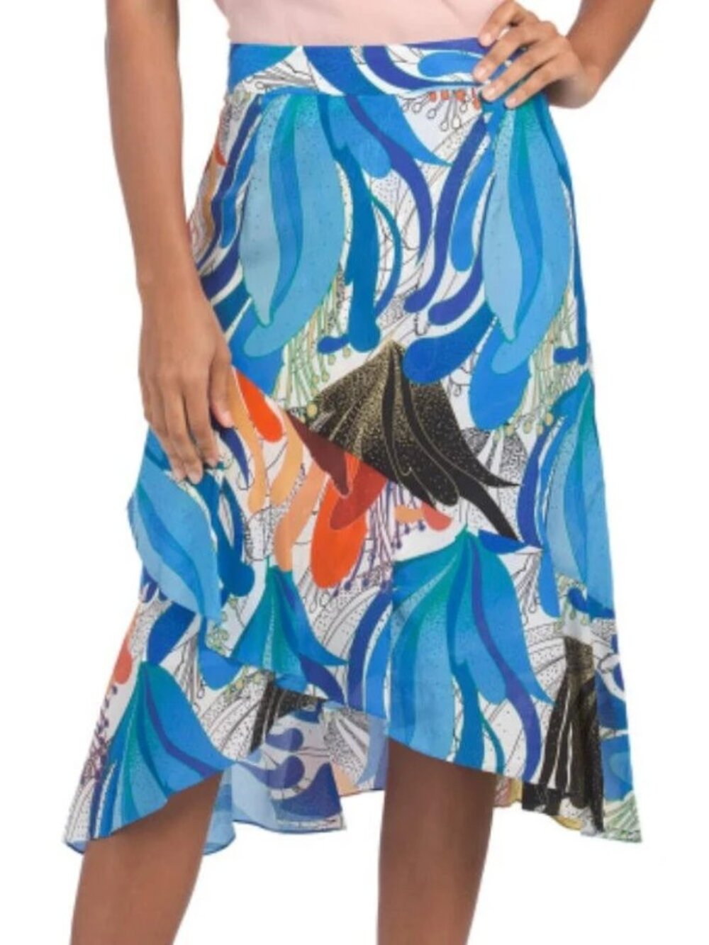 Kobi Halperin Skirt Luz XL Turquoise Blue Silk Knee Length Ruffle Flounce A-Line